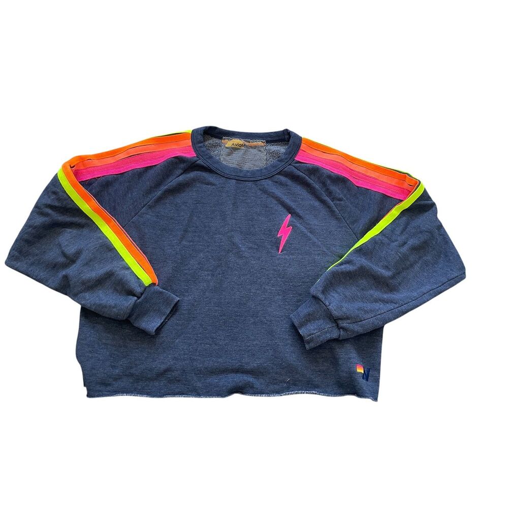 Aviator Nation Bolt Cropped Sweatshirt Sz XL Surfer Loungewear Streetwear Cozy - Picture 2 of 9